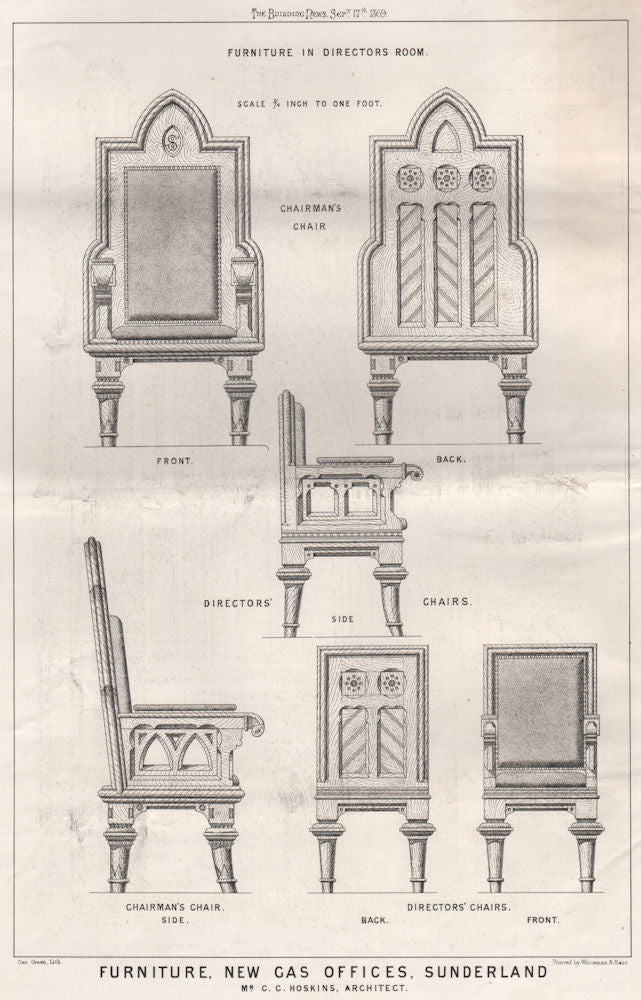 Furniture, new Gas Offices, Sunderland; G.G. Hoskins, Architect. Durham 1869